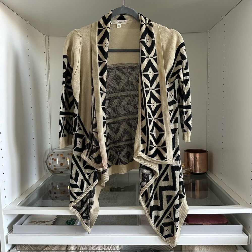 Say What Tan Southwestern Open Front Lagenlook Boho Cardigan Lightweight Sweater
